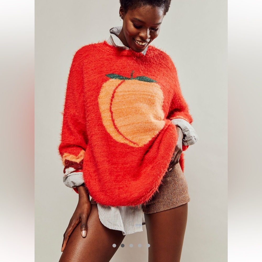 Free people just peachy sweater pullover - poppy peach combo size XS EUC